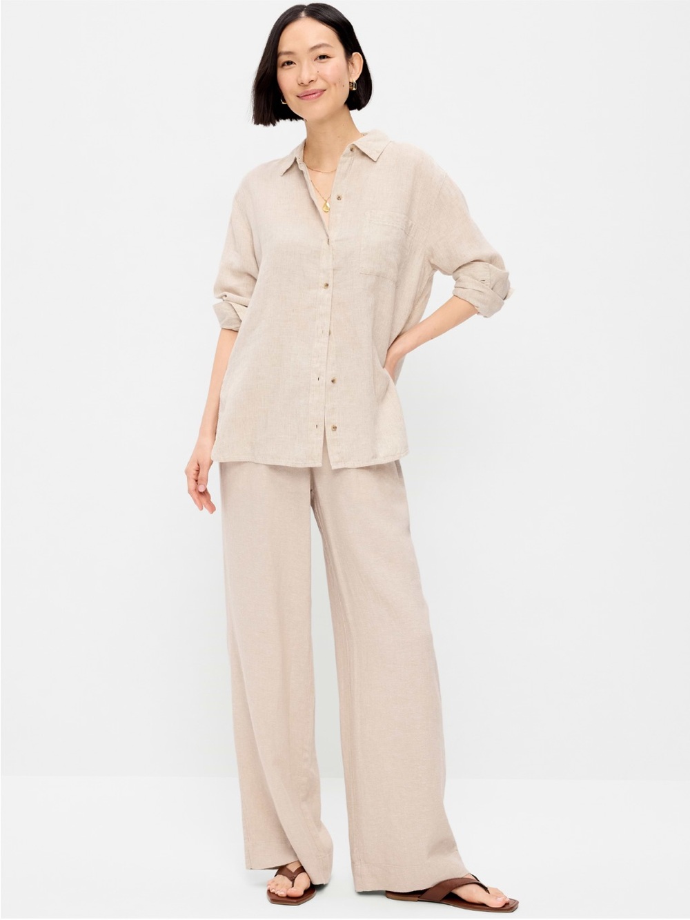 Old Navy Neutral-Tone Wide-Leg Linen-Blend Pants